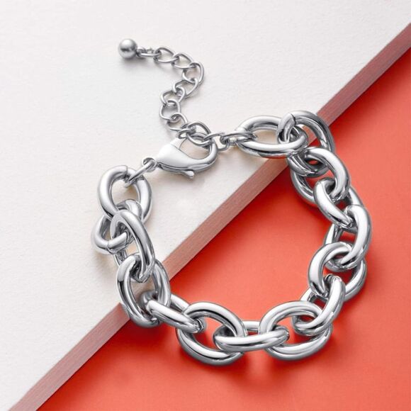 Chunky Gold Bracelets 14K Gold Plated Thick Link Chain Bracelet Birthday Gift - Picture 1 of 5